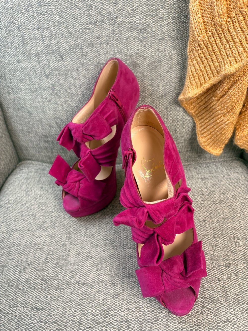CHRISTIAN LOUBOUTIN - Madame Butterfly booties - vibrant fuchsia suede